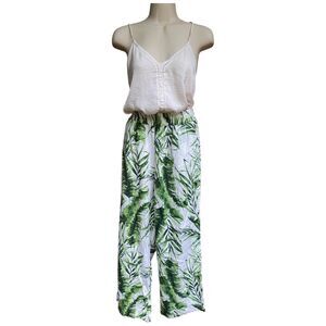 Panama Jack Linen Blend Pants Women’s Size S Wide Leg Tropical Pockets Green